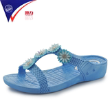 夏季回力花朵女士拖鞋纯色甜美套脚水钻平跟沙滩鞋耐磨塑胶鞋6715