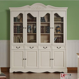 简约现代全实木家具美式书柜白色玻璃门欧式田园书柜储物柜可定做