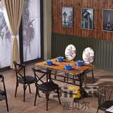 美式铁艺简约创意餐桌星巴克 户外咖啡店椅组合复古长桌子西餐厅