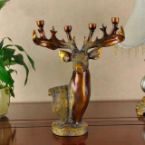 欧式经典复古仿古铜鹿头摆件美式家居软装饰品烛台书房办公摆设
