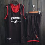 新款飞人双面穿篮球服篮球服DIY定制 篮球队服男球衣透气吸汗面料