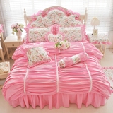韩版粉色全棉春季床上四件套纯棉家纺床裙式小清新1.8m床双人被套