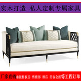 新中式实木布艺三人沙发 休闲卡座小户型沙发酒店样板房别墅家具