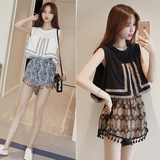 2016夏季新款韩版小香风复古宽松上衣流苏短裤两件套时尚套装女装