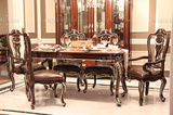 新古典欧美式家实木雕刻家具长方形餐桌高档餐厅套装餐台真皮餐椅