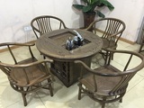 红木家具非洲鸡翅木明式餐桌圆形餐桌组合实木桌子一桌四椅