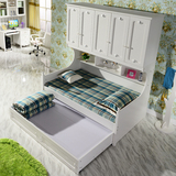 韩式衣柜组合床儿童床多功能储物床白色高低子母床田园实木高箱床