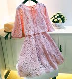 2016韩国新款夏装名媛气质复古蕾丝披肩斗篷吊带收腰连衣裙两件套