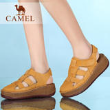 Camel/骆驼女鞋夏季新款舒适厚底牛皮魔术贴休闲鞋坡跟包头凉鞋