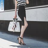 2016夏新款韩版黑色职业包臀裙OL高腰一步裙子中长款侧开叉半身裙