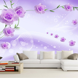 现代简约紫色玫瑰梦幻花卉客厅电视背景墙壁纸卧室真丝布墙纸壁画
