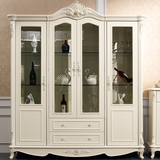 法式家具 四门酒柜 欧式 实木白色储物柜子 雕花玻璃大酒柜 包邮