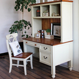 地中海书桌书架组合 美式乡村风格实木儿童书桌椅书房家具定制