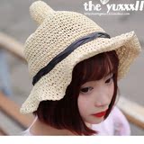 草帽女夏季韩国个性奶嘴小礼帽女尖尖顶可折叠遮阳帽太阳帽亲子帽