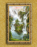 竖幅风水风景油画聚宝盆油画大幅手绘风景山水油画客厅挂画壁画06