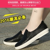 夏季韩版小黑鞋女平底平跟学生鞋真皮软底护士鞋圆头一脚蹬懒人鞋