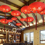 中式吊灯新餐厅灯手绘布艺圆形灯笼走廊过道茶室会所仿古装饰伞灯
