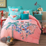 蒙格 韩式公主粉色全棉四件套卡通小熊纯棉被套床上用品蓝色床单