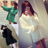 高领毛衣女2016秋装新款韩版宽松显瘦中长款灯笼袖套头针织衫上衣