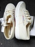 正品帆布鞋SUPERGA 休伯家情侣鞋系带休闲平底鞋米色特价