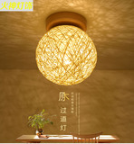 藤艺编织麻球 吸顶灯田园创意 实木入户餐厅过道玄关走廊阳台灯具
