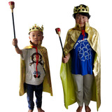 万圣节儿童王子服装国王披风演出服王冠金色披风男童成人亲子服装