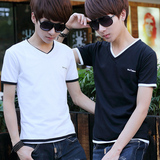 2016夏季新款男士短袖t恤韩版学生上衣服青少年个性潮流V领男半袖