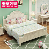 韩式田园双人床卧室1.5米雕花公主婚床 橡胶木高箱储物床实木家具