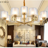 新中式吊灯全铜客厅灯中国风书房餐厅卧室灯玻璃罩美式酒店吊灯