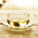 圆形玻璃杯带把带碟子透明咖啡杯花茶杯品茗杯小水杯功夫茶杯套装
