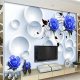 简约欧式蓝色玫瑰花壁纸 客厅卧室影视墙纸电视沙发壁纸大型壁画