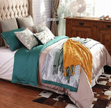 样板房间床品美式古典田园多件套别墅床上用品11件套蓝绿高端床品