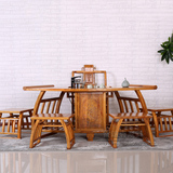 茶桌实木仿古南榆木中式家具茶台 功夫茶桌 茶桌椅组合 扇形茶桌