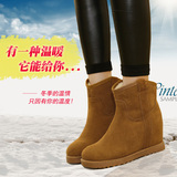 真皮女靴冬季踝靴韩版高跟短靴女雪地靴子内增高坡跟短筒加绒棉靴