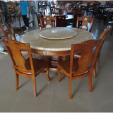 大理石圆台桌面橡木餐桌椅石材家具/简约现代圆形实木餐台圆饭桌