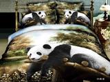 熊猫四件套3D立体大版动物床上用品绿色床单全棉被套纯棉斜纹风景