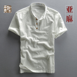 2016夏季新款男士休闲亚麻衬衫男短袖衬衫修身中国风套头棉麻衬衣