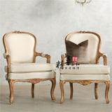 美式乡村餐椅法式复古做旧欧式原木实木雕花咖啡椅新古典仿古书椅