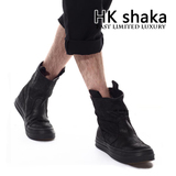 HK shaka 欧美套筒一脚蹬鞋 英伦复古真牛皮短筒男靴工装男士短靴