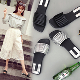 2016夏季新款韩版个性凉拖鞋女外穿平底一字拖潮百搭平跟沙滩拖鞋