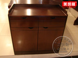 胡桃木色两门茶水柜油漆实木矮柜餐边柜储物办公柜现代简约带抽屉