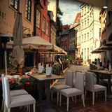欧式3D夜市街景墙纸建筑风景街道壁画餐厅休闲奶茶咖啡店包厢壁纸