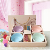 冰花瓷陶瓷碗筷韩式汤碗米饭碗套装创意家用骨瓷餐具结婚送礼盒装