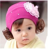 韩国儿童头饰 公主发箍毛线宝宝婴儿发带 玫瑰花假发女童发饰40g