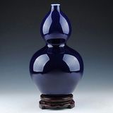 景德镇陶瓷器 高档纯蓝色葫芦花瓶 现代简约家居装饰摆件客厅摆设
