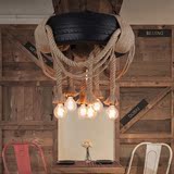 美式复古灯具工业loft餐厅咖啡厅服装店创意麻绳铁艺装饰轮胎吊灯