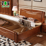 现代中式全实木床1.5米 1.8米高箱床储物床婚床双人床大床 橡木床