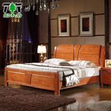 现代中式实木床1.5 1.8米双人床全实木床橡木高箱储物婚床 单人床