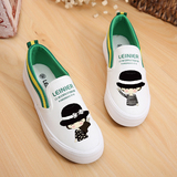 夏季韩版白色低帮平跟学生涂鸦帆布鞋一脚蹬懒人鞋休闲平底女布鞋