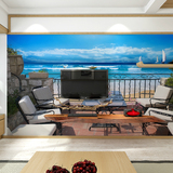 大型壁画壁纸电视背景墙欧式天空海滩地中海3D海景无缝壁画壁纸